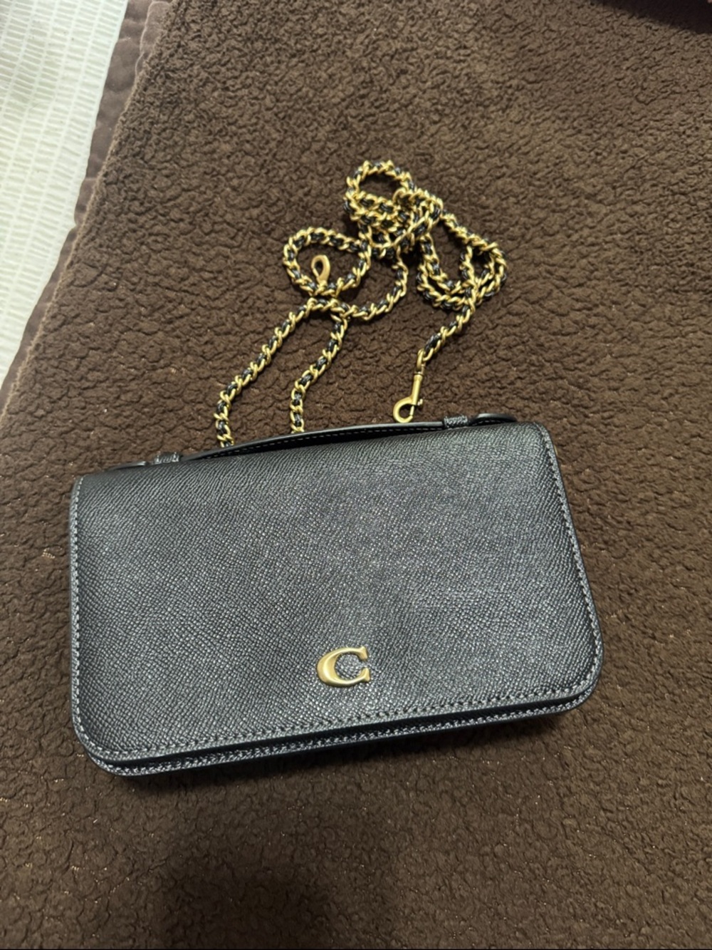 Women's Black Crossbody Bag with Gold Chain